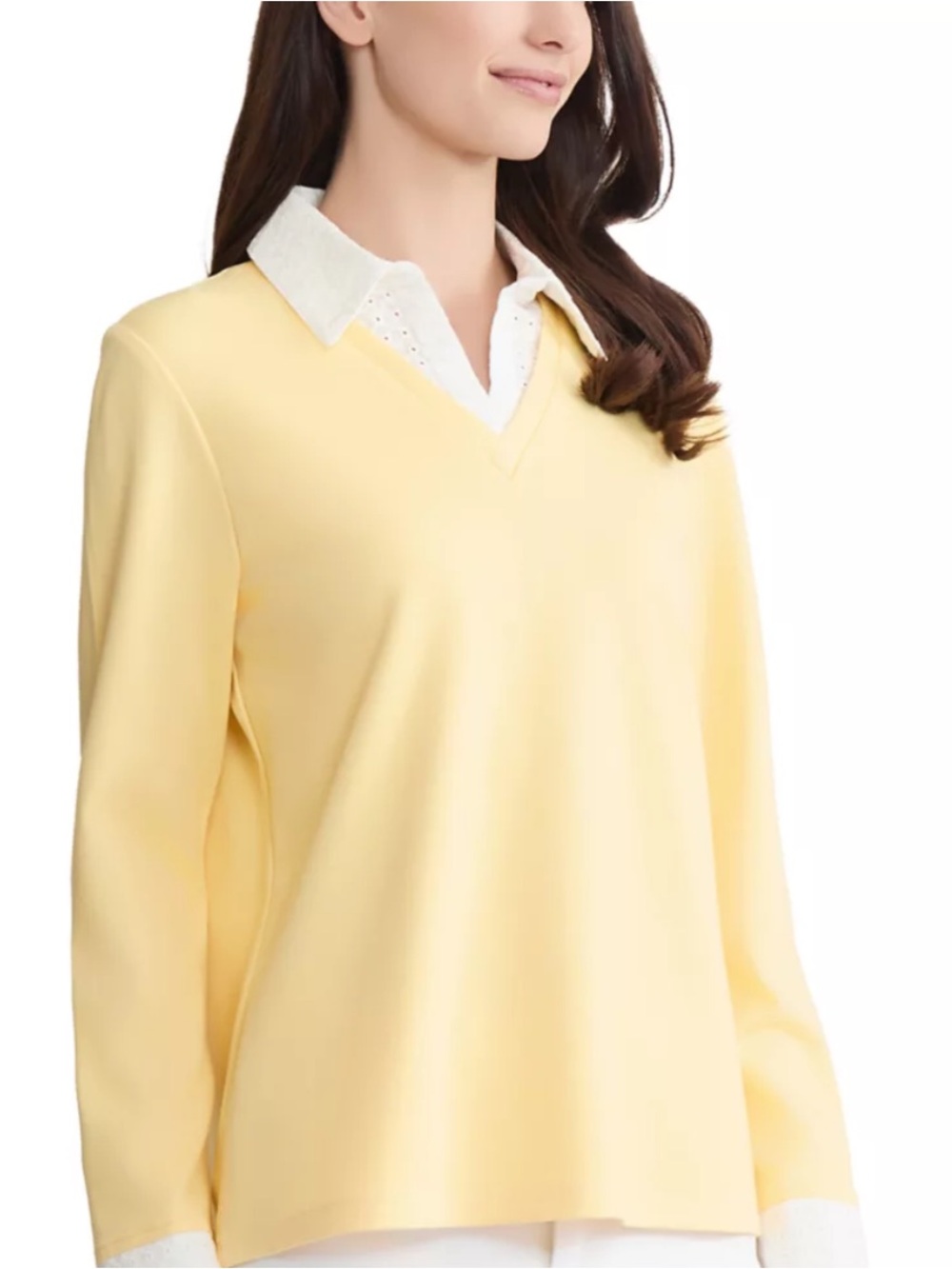 Jones New York Pale Yellow V‑Neck Pullover Sweater